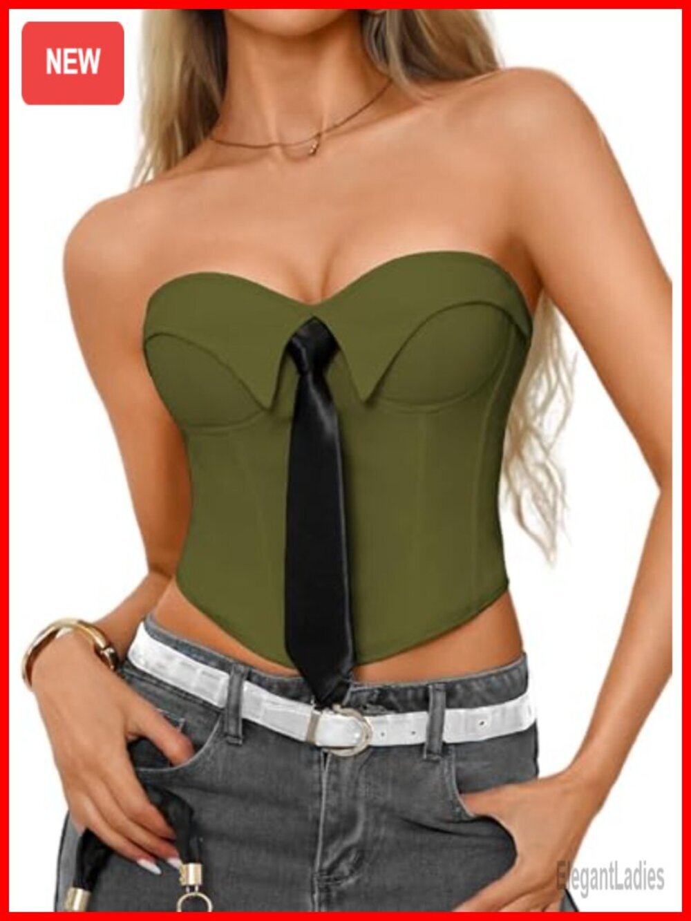 Strapless Underwire Bustier Crop Top with Boning, Lace-Up Back Corset Top